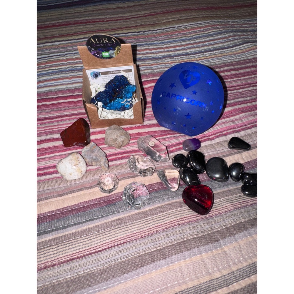 Aura Quartz Geode Capricorn Zodiac Orb Tumbled Stones and Crystal Collection Lot